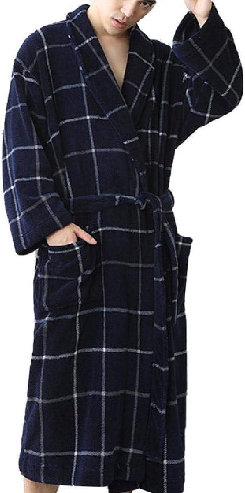Fashion Plaid Bath Robe Men Winter Bathrobe Mens Kimono Sleepwear Home Nightgown Pajamas Robe