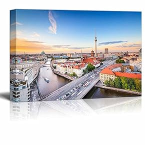Canvas Prints Wall Art - Beautiful Landscape Berlin, Germany Skyline on The Spree River. | Modern Wall Decor/Home Art Stretched Gallery Canvas Wraps Giclee Print & Ready to Hang - 12" x 18"