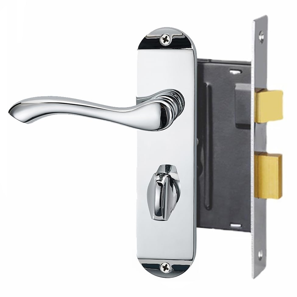 HENYIN Polished Chrome Bathroom Door Lock Set,Backset 57MM (Z01-BK-57-L)(Left Hand Doors Only) โ image 1