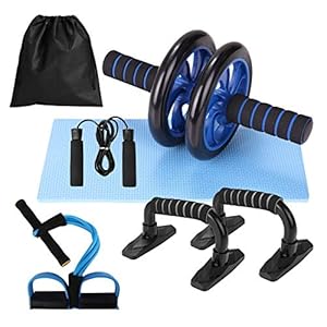 Lixada Abdominal Wheel Roller Kit Ab Press Wiel Roller met Push-UP Bar Jump Touw en Knie Pad Draagbare Spieren Oefening…