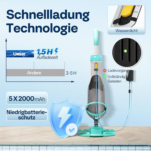 VIVOHOME 213 cm Wireless Pool Vacuum Cleaner Extraction up to 70 LPM Portable Pool Cleaner with 4 Filter Bags for Pool Hot Tubs Swimming Pool and Spa