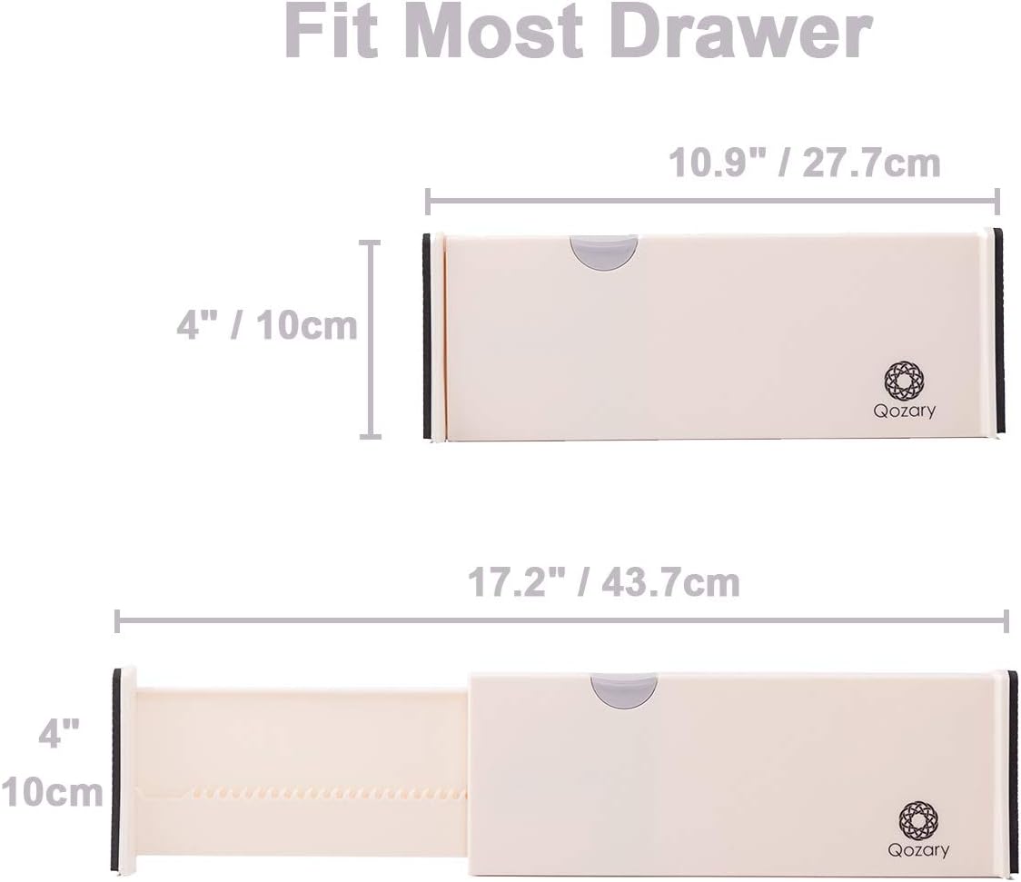 Qozary 8 Pack Adjustable Drawer Dividers Organizer Separators Expandable from 10.9-17.2", Plastic Dresser Organizer for Bedroom, Bathroom, Closet, Baby Drawer, Office Desk, Kitchen Storage: Home Improvement