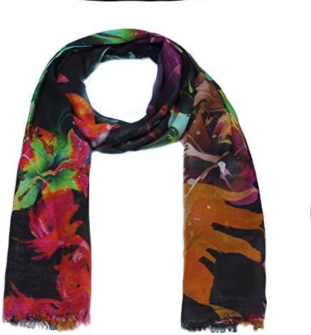 Women's Fashion Accessories Micro-modal Black Base Floral Scarf Scarves Wraps.