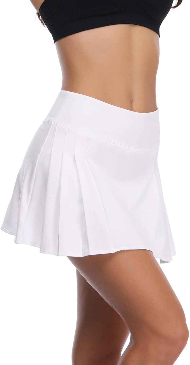 32e-SANERYI Women's Pleated Elastic Quick-Drying Tennis Skirt with Shorts Running Skort-WXL White: Clothing