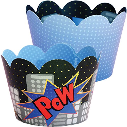 Superhero Party Supplies, Comic Book Theme Royal Blue Cupcake Wrapper Decorations, Confetti Couture Party Supplies, 36 Wraps