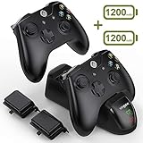 VOGEK Xbox One Controller Charger, 2 x 1200mAh Rechargeable Battery Packs [Dual Slot] High Speed Docking/Charging Station Wireless Controllers Charge Kit (Standard and Elite Compatible)