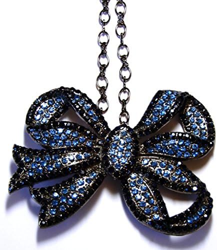 Blue Bow Crystal Necklace Pin Jewelry