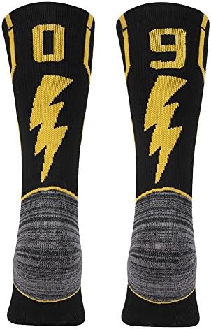 KitNSoxAdult Youth Mid Calf Cushion Team Sports Number Socks for Basketball Football Baseball Gold/Black