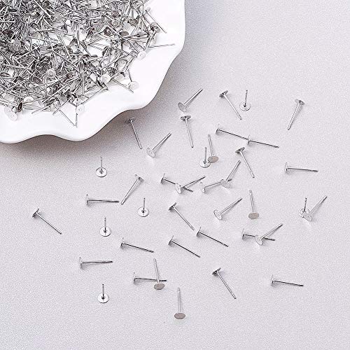 Craftdady 500Pcs Hypoallergenic Stainless Steel Flat Round Blank Peg Earrings Posts Flat Pad Ear Stud Components Earring Making Findings 12x4mm - Thumbnail 3