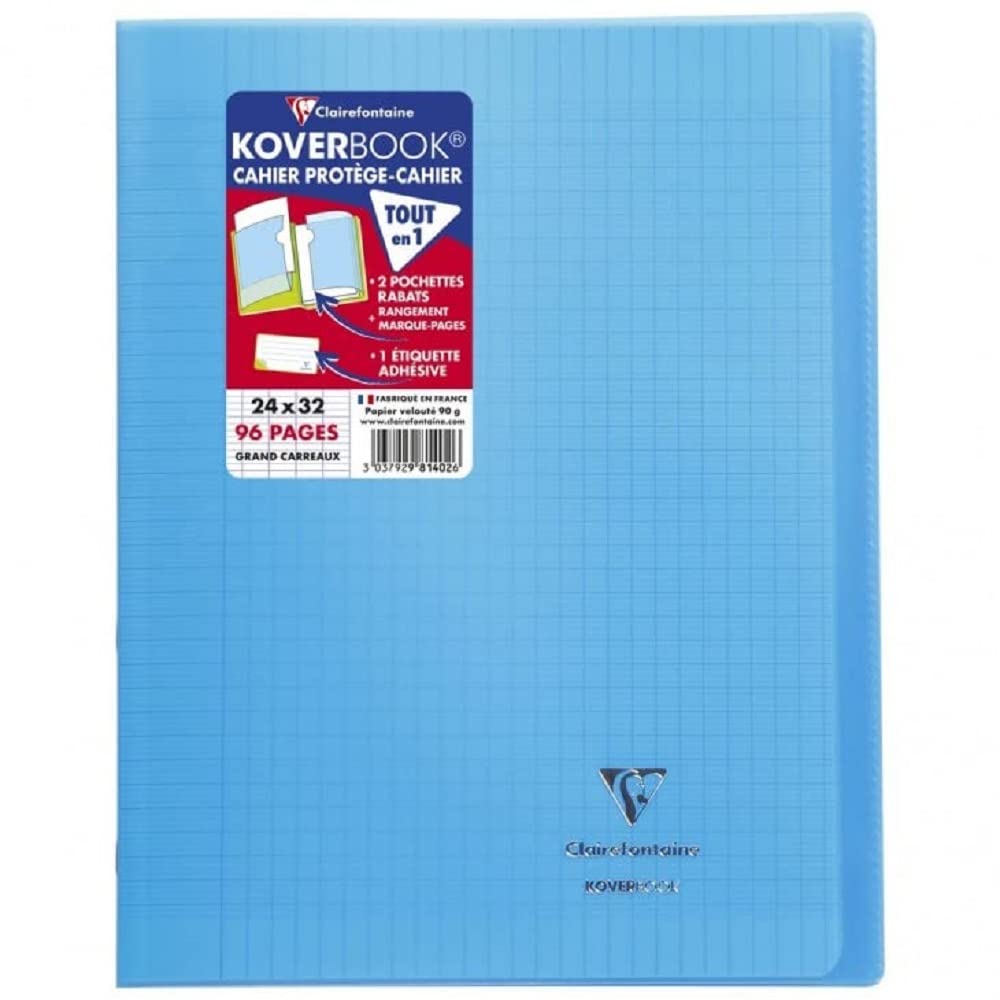 Clairefontaine 981412C - Set of 10 Blue Turquoise Koverbook Stapled Notebooks - 24x32cm - 96 Seyes Ruled Pages - 90g White Paper - Polypro Opaque Cover