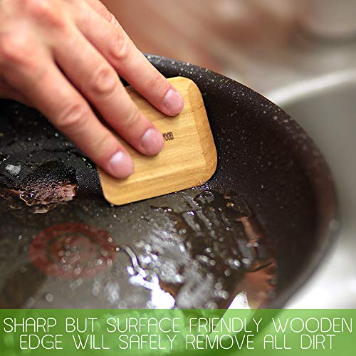 Mr.Art Wood Pot, Pan & Bowl Wooden Scraper (Pack of 4), Size 2.8" x 2.4" - Made in Europe, Helps To Remove Tough Stains, Grime & Dirt - Multipurpose Kitchen Tool, 100% Natural Ash Wood