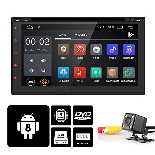 hizpo Android 8.1 Double Din Car Stereo Radio 7 Inch Touch Screen in Dash GPS Navigation Support WiFi Bluetooth Mirror Link SWC DVD Player OBD with Free Backup Camera
