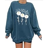 Ladicme Christian Sweatshirts For Women Oversize Faith-Hope-Love Daisy Graphic Pullover Top Casual Loose Fit Tops