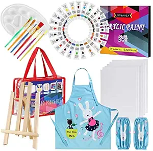 Kids Art Painting Kits, GLOBAL GOLDEN 41pcs Kids Art Set Paint Easel Includes 24 Non Toxic Acrylic Paints,Table Top Easel Box, Art Painting Brushes, Palette and Canvas, Complete Paint Set for Kids