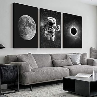 3 Panel Canvas Wall Art Astronaut Grand Eclipse Moon Kids Canvas Painting Wall Decor for Living Room Framed Home Decorations - 24