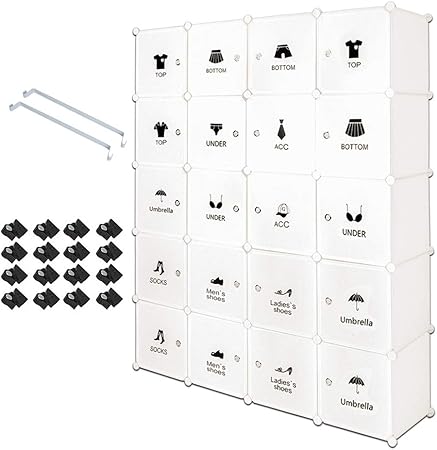 Meerveil Armoire Penderie Portable Etagere De Rangement Cubes De Stockage Modulaire En Plastique En Metal Stable Assemblage Facile Pour Vetements Accessoires Jouets Blanc 20 Cubes Amazon Fr Cuisine Maison