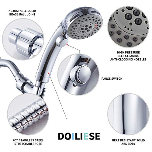 High Pressure 6 Setting Shower Head HandHeld with ON/OFF Switch and
