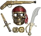 Skeleton Pirate Buccaneer 5 Piece Costume Accessory Kit