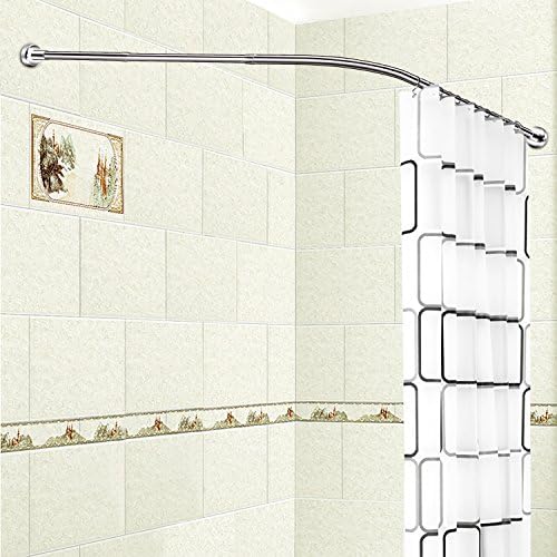 Stretchable L Shaped Bathtub Corner Shower Curtain Rod Rack 304 Stainless Steel Material Installation by Drill Hole 27.5-39.3 27.5-39.3 inches