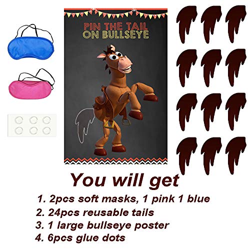 Toy Inspired Story Party Supplies, Pin The Tail On Bullseye Party Game Large Poster 24PCS Reusable Tails Sticker for Kids Boys Birthday Party