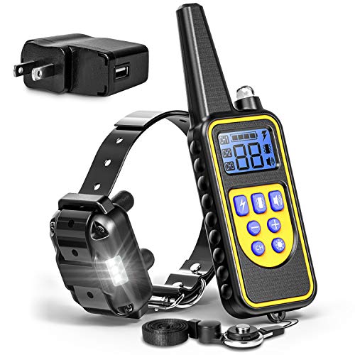 F-color Dog Training Collar, Rechargeable Waterproof Dog Shock Collar for Dogs with Remote 2600ft,with Beep Vibrating Shock LED Light 4 Modes for Small Medium Large Dogs, Black