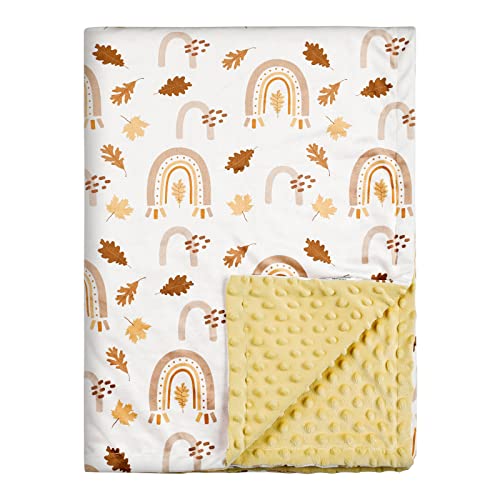 Soarwg Kids Couverture bébé Cadeau pour Nouveau - né, Couverture en Peluche Douce avec Doublure à Pois, Tissu en Laine, Unisexe, Jeune Enfant, garçon et Fille 75x100cm(Les Feuilles)