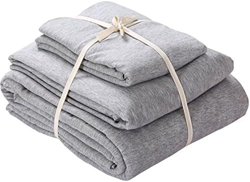Ningkotex Solid Dyed 4Pcs Cotton Jersey Knit Duvet Cover Set King Queen Size Fitted Sheet (King, Grey)