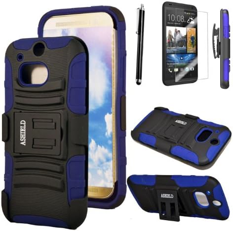 Ashiled All New HTC One M8 Case - Prime Series Dual Layer Holster Cover with Kickstand and Locking Belt Swivel Clip For HTC One Case 2014 + Free Screen Protector + Stylus (Blue)