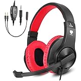Greatever Stereo Gaming Headset for PS4 Xbox One, Professional 3.5mm Bass Over-Ear Headphones with Mic,Volume Control for Laptop, PC, Mac, iPad, Computer, Smartphones, Red
