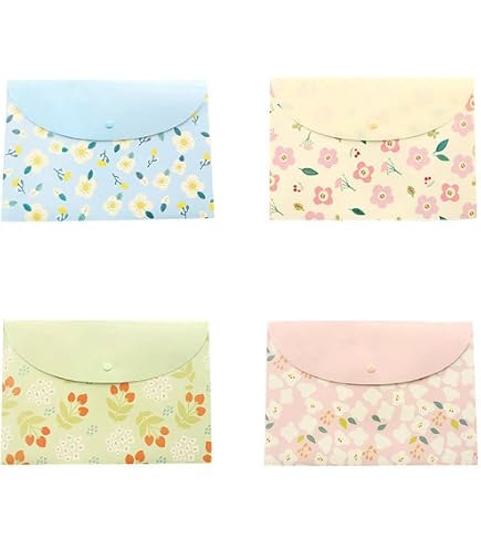 Oak-Pine Floral A4 File Envelopes – Set Of 4 Fabric Document Bags With Snap Button Closure