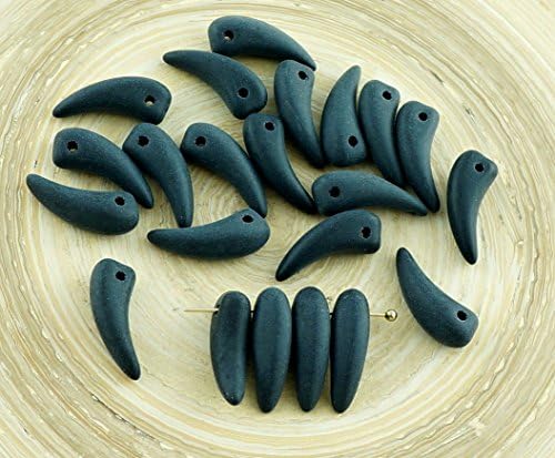 24pcs Matte Black Czech Glass Spike Beads Tooth Dagger Fang Halloween 6mm x 16mm