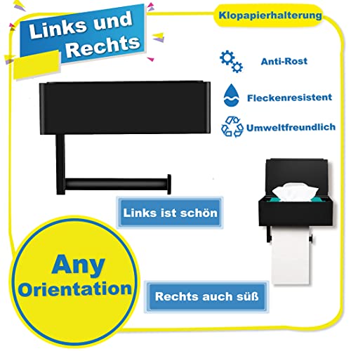 Toilettenpapierhalter Schwarz mit Feuchttücherbox,Edelstahl Klopapierhalter mit aufbewahrung, Badezimmer Set Toilettenpapierhalter,Flache Öffnung,Stil A