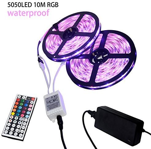 MiniTeasure Flexible Changing Led Strip Lights-Waterproof 32.8ft 12V SMD 5050 RGB 300 LEDs for Home,Kitchen,Car,Bar,Outdoor Party,Holiday Decoration Including 44 key IR Remote Controller,Power Supply