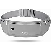 TSUYTNA Running Belt for Women & Men - Slim Phone running belt with Water-Resistant Phone Holder, 3 pockets Adjustable Waist Strap, Reflective Safety Design for Running, Hiking, Travel，Fitness (Grey)
