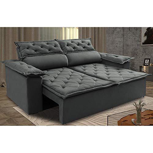 Sofá 3 Lugares Retrátil e Reclinável Cama Inbox Compact 1,80m Velusoft Cinza