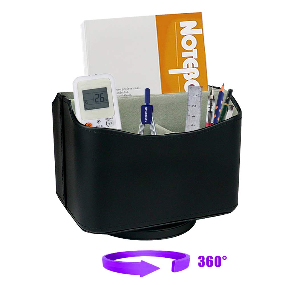 Nuheby Remote Control Organizer Media Faux Leather Spinning Caddy Holder 360 Degree Rotating Desk Storage - Black