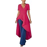 Lrady Womens V Neck Short Sleeve High Low Cocktail Party Dresses Peplum Tunic Tops Shirt Dress