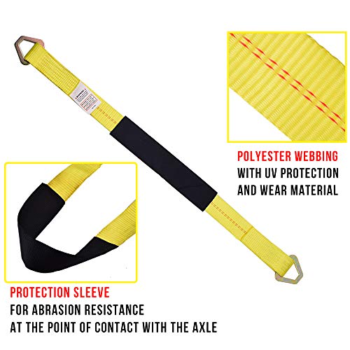 Otherya 2inch X 36inch Long Axle Tie Down Straps with D-Ring and Protective Sleeve -10,000 Pound Capacity - Auto Car Hauler Tie Downs Tow Wrecker for Demco Kar Kaddy Dollys (Pack of 4)