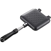 Yoshikawa SJ2408 Hot Sand Maker, For Gas Fire, Crispy, Single Fluorine Processed, Tanned Grill, Total Width 5.9 x Length 13.8 x Height 1.3 inches (15 x 35 x 3.2 cm), Black, Outdoor Camping