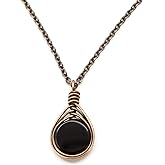 Pillar of Salt Studio Handcrafted Black Onyx Gemstone Copper Wire Wrapped 1" Pendant Necklace (18" Chain)