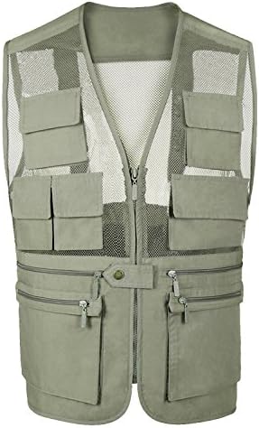 Eidlvais Men's Casual Mesh Vest For Outdoor Sports Fishing Olive Green Size M