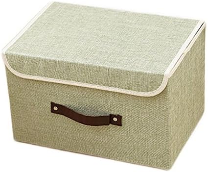 Folding Storage Organizer Collapsible Fabric Cotton&amp;Liene Dust-Proof Soft Storage Container With Lid 22L For Clothes Bra Underwear Socks Baby Clothing Children Books Toys (Green)