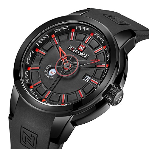 Black Silicone Strap Date Men Quartz Sport Watch Calendar Red Mens Watches