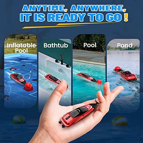 DEERC RC Boat with Inflatable Pool for Kids, 2.4GHz Racing Boats, Remote Control Boat for Pool and Lake, Competitive Games, Water Toys for Boys&Girls, Compatible with Bathtub