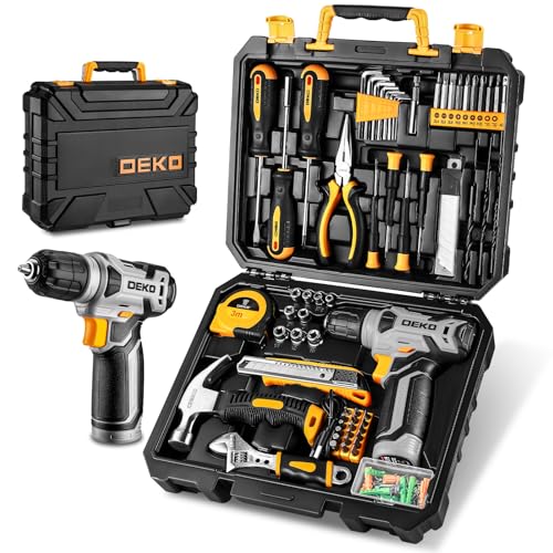DEKO 126-teiliger Werkzeugkoffer mit 8V-Akkuschrauber, Multifunktionaler Akkuschrauber Set, Basis Werkzeugkasten für den Hausgebrauch, DIY Handwerkzeu