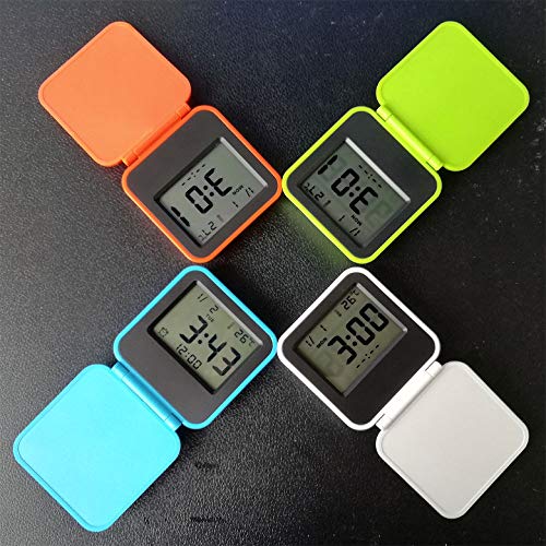 Huasen Mini Small Digital Travel Alarm Clocks Battery Operated with Light Folding,Portable,Pocket Size,Temperature,Black - Thumbnail 6