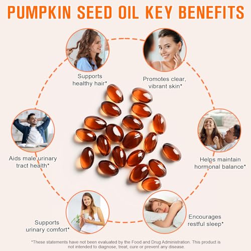 300PCS Pumpkins Seed Oil Capsules,Pumpkin&Seed Oil 2 in 1 for Hair Growth, Cold Pressed, Supports Hair, Heart, Skin Supplement,Pumpkins Seed Extract Powder,PumpkinSeed Herbal Supplement