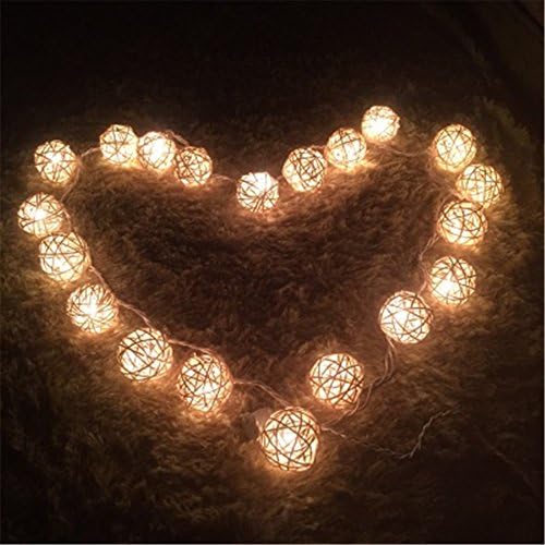 COTW Cream White Rattan Ball String Lights 20 Leds Battery Operated Warm White Indoor Decoration Wedding Fairy Lights Led Decorative String Lights For Garden Kitchen Bedroom