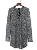 Persun Women's Grey Plunge Neck Lattice Lace Up Long Sleeve Bodycon Mini Dress