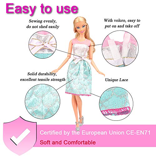 Miunana 35 Puppenkleidung Kleidung Zubehör für Puppen = 5 Fashion Kleider +3 Abendkleider + 3 Badenanzug + 4 Top & Hosen + 5 Mini Kleider +10 Schuhe + 5 Sonnenbrille für 11,5 Zoll Mädchen Puppen – Bild 6